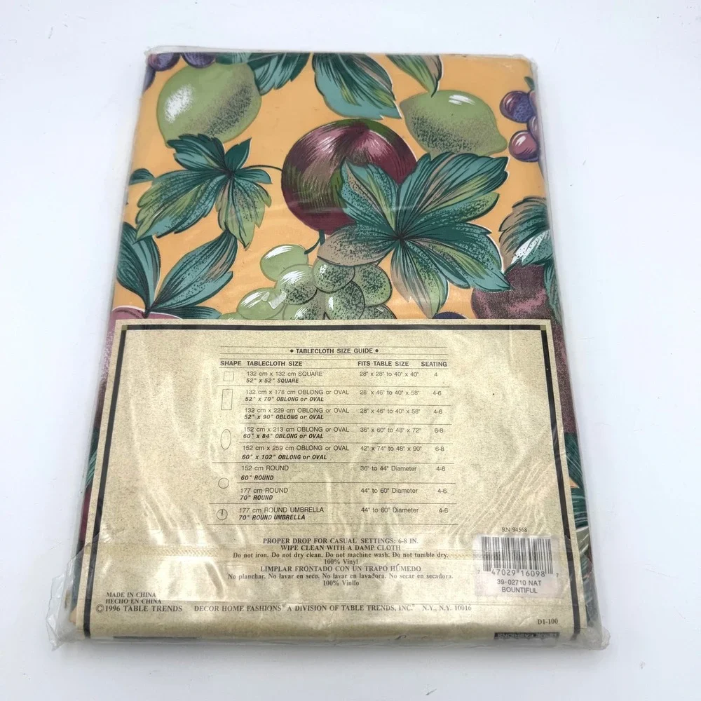 Vtg 90s Decor Home Fashions Tablecloth 60x84 Yellow Fruit Vinyl Cottagecore